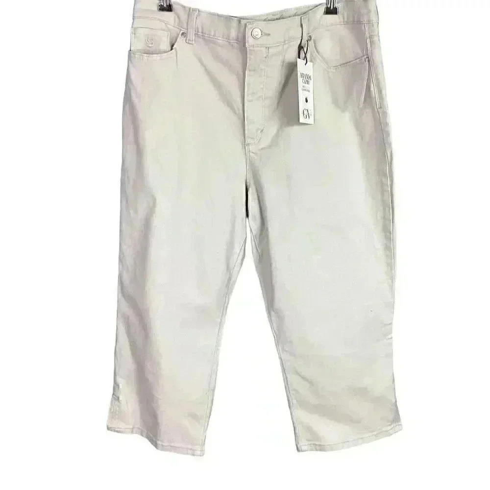 Gloria Vanderbilt Amanda Women 18 Classic Rise Capri Jeans Beige Stretch NEW